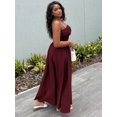 thumbnail image 3 of Maroon Womens Smocked Spaghetti Strap Tube Top Maxi Dress, 3 of 6