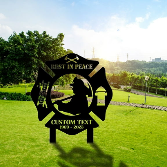 Craftnamesign Custom Firefighter Grave Markers Stake, Dad Memorial Gifts Fireman Cemetery Yard Sign