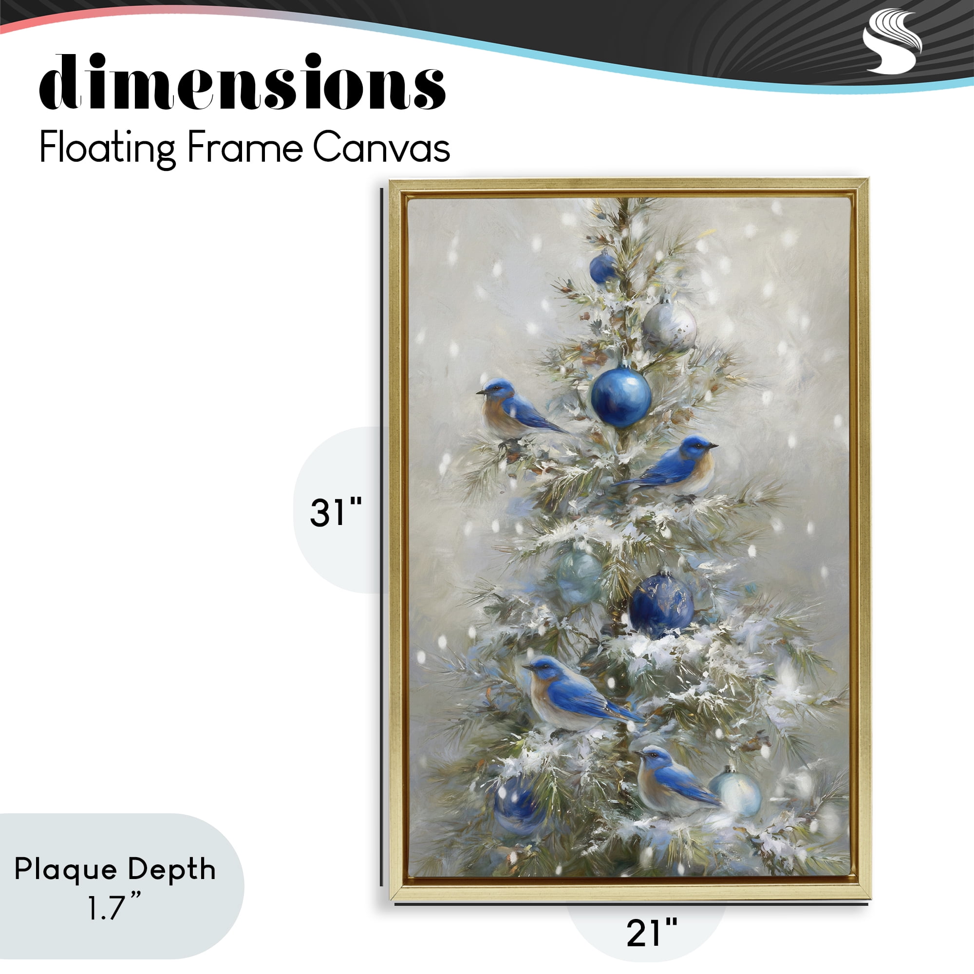 Stupell Industries Blue Bird Christmas Tree Gold Framed Floater Canvas Wall Art, design by Tina LeCour