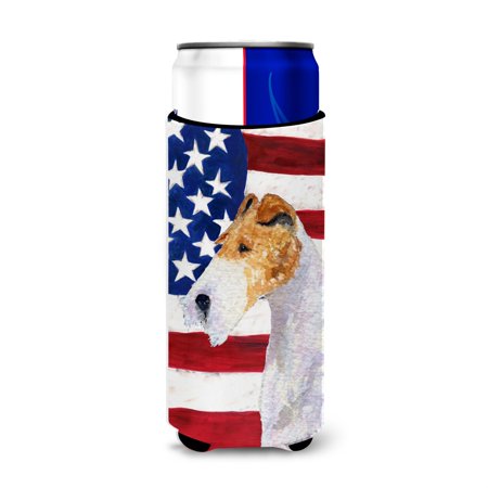 

USA American Flag with Fox Terrier Ultra Beverage Insulators for slim cans SS4057MUK