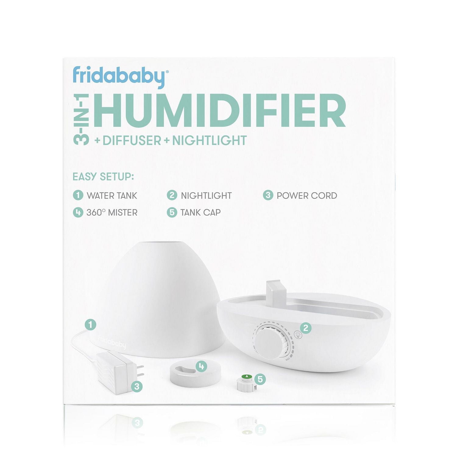 Frida Baby - BreatheFrida Diffuseur humidificateur 3 en 1 Diffuseur de veilleuse et veilleuse, Vaporisateur à brume fraîche apaisante pour bébé
