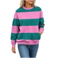 thumbnail image 6 of Karymi Cute Tops for Women Two-Tone Wide Horizontal Stripe Crew Neck Sweatshirt, Long Sleeve Non-Hooded Pullover Top, Block Color Sweatshirt with Side Pockets Womens Tops, 6 of 7
