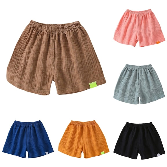 HAYIMI Children's Cotton Linen Shorts Summer, Beach Vacation Shorts for Baby Boys & Girls, Colorful Linen Pants, Coffee, 10-11Years