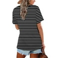 thumbnail image 4 of Scyoekwg Womens Casual Short Sleeve Blouses V Neck Tshirt Loose Stripe Print Trendy Lightweight Blouses (Black,XL), 4 of 6