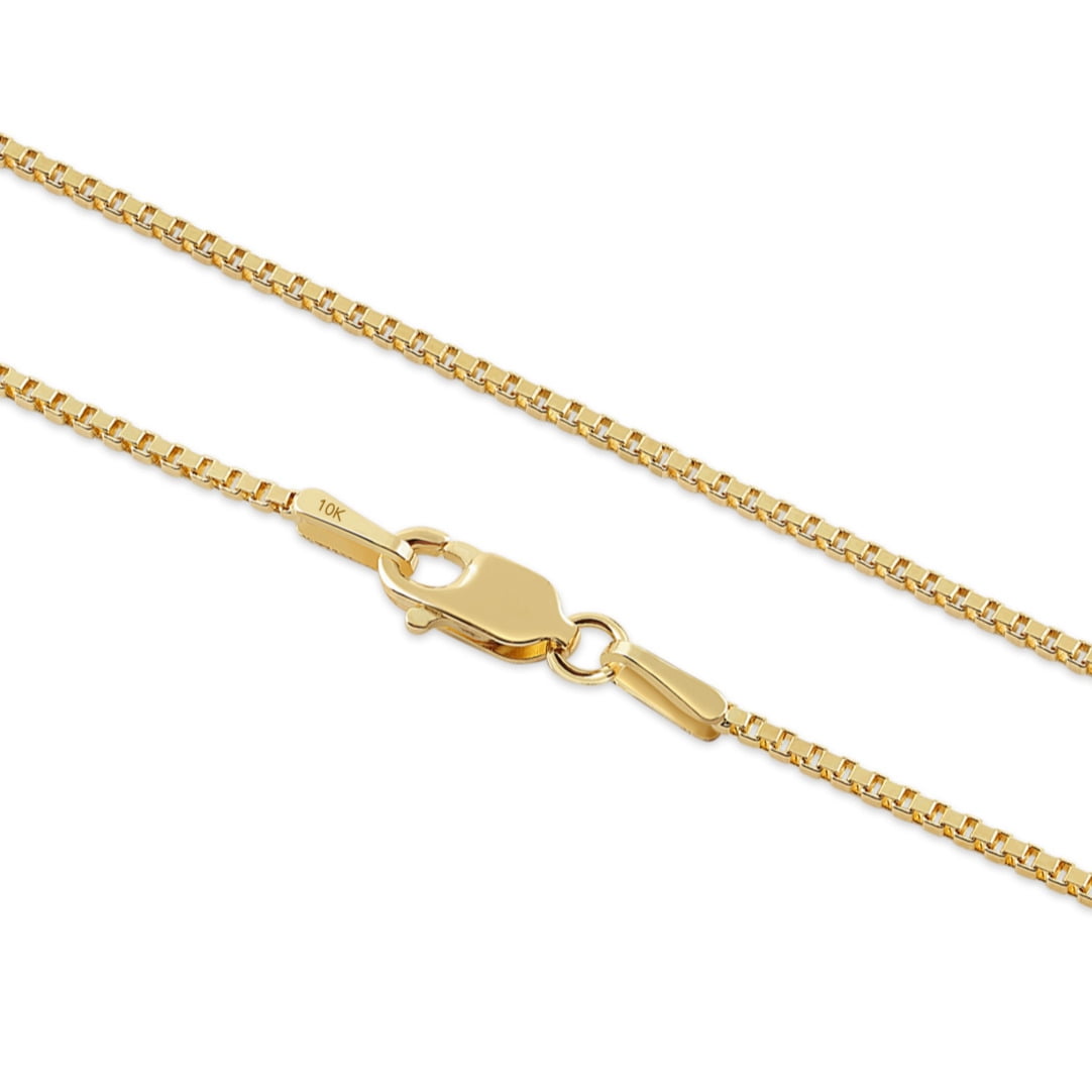 Tilo Jewelry 10K Solid Yellow Gold 1mm Thin Dainty Box Chain Necklace with Secure Lobster Lock | 18 Inch | Everyday Necklace for Men, Women, Unisex