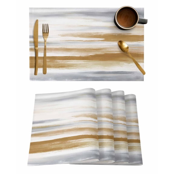 Placemats Set of 6, Brown Gray White Woven Placemat, Linen Place Mats for Kitchen/Dining Tables, Vintage Rustic Abstract Mottled Art Washable Table Mats for Party