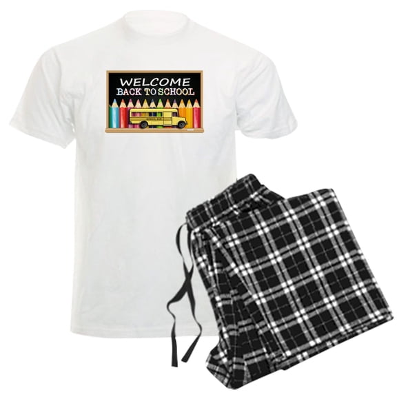 CafePress - WELCOME BACK TO SCHOOL BUS Men's Light Pajamas - Men's Light Loose Fit Cotton Pajama Set