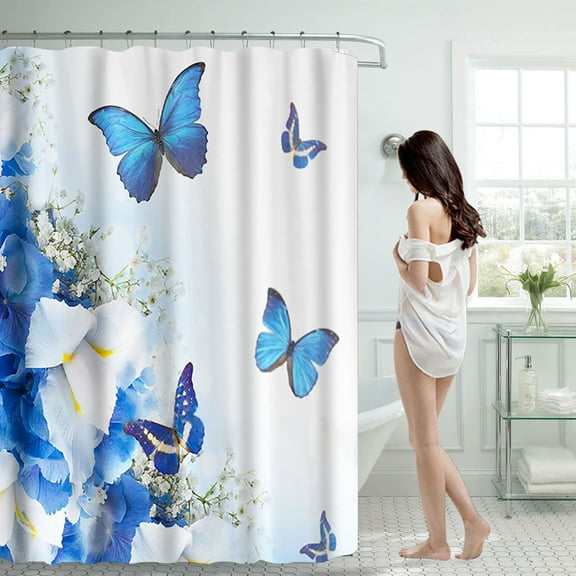Butterfly Shower Curtain Polyester Shower Curtain Color:Blue Material:Polyester