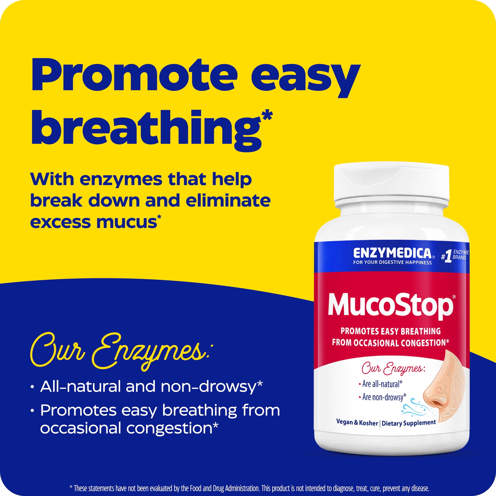 Enzymedica MucoStop, Vegan Enzyme Supplement for Breathing, Sinus
