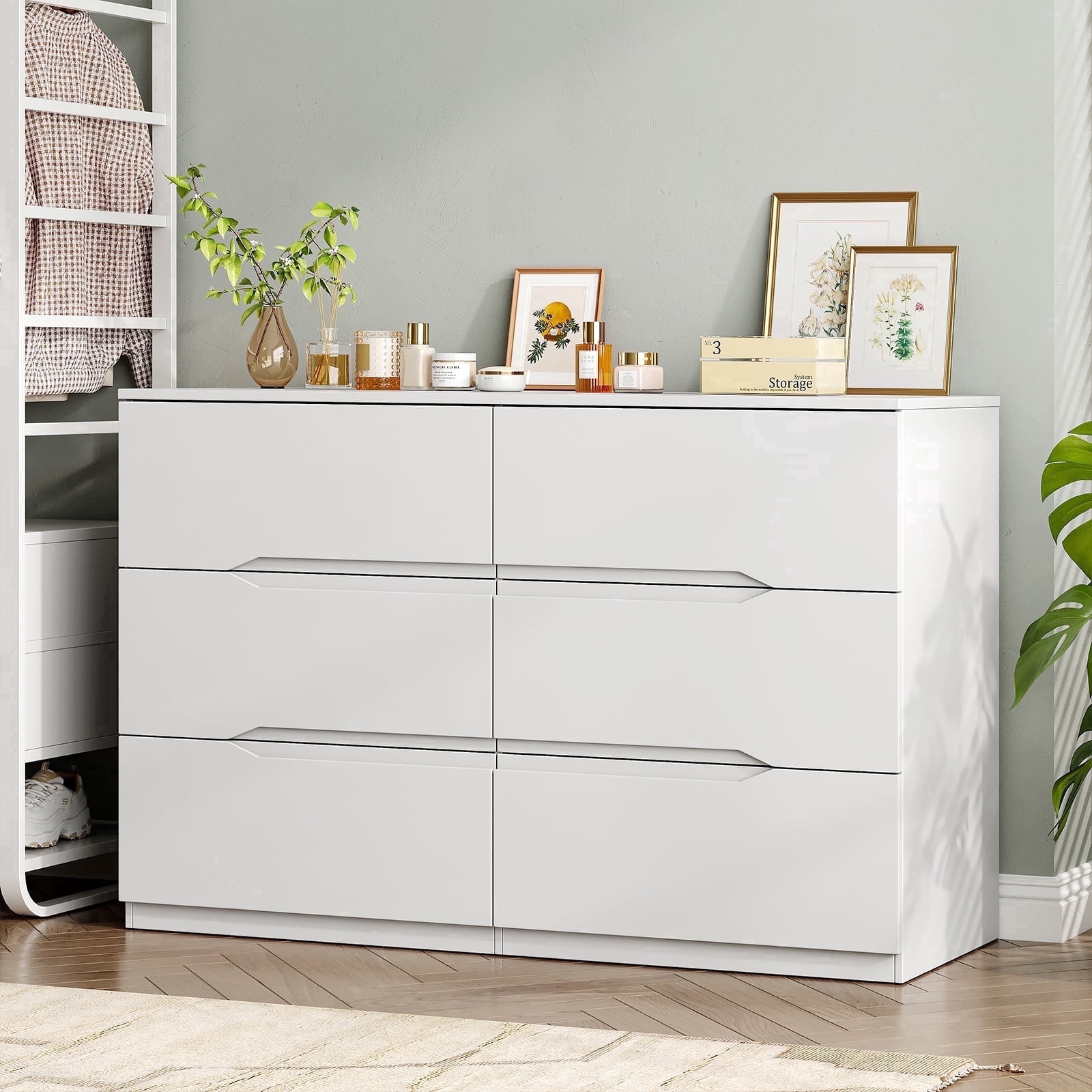 Pouseayar Chest of Drawers Dresser No Handles, 6 Drawer Chest with