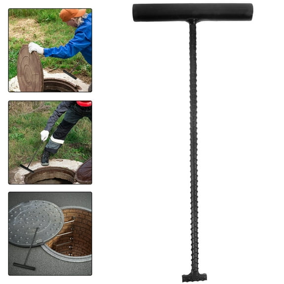 QIFULL Manhole Cover Lifter Tool Metal Manhole Cover Hook Black 1Pcs for Drain Grate