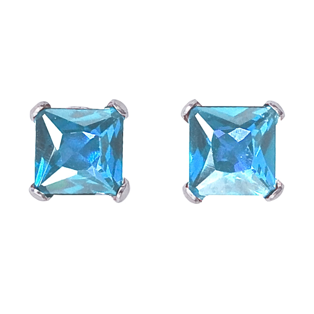 Square blue diamond earrings deals