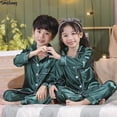 thumbnail image 2 of 5 7 9 11 13 años primavera otoño pijamas de satén completo ropa de dormir para niños traje de noche Pijamas niños pijama de Navidad Pijamas de seda, 2 of 4