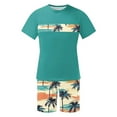 thumbnail image 5 of VBTAPA Men's 2 Piece Short Sleeve Tracksuit Tropical Palm Graphic T Shirt and Shorts Set Summer Casual Beach Outfits Hawaiian Matching Sets Green XXXL, 5 of 6