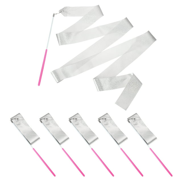 Uxcell Dance Ribbons, Gymnastics Dance Streamers with Non-Slip Wand Dance Flags Bling Silver
