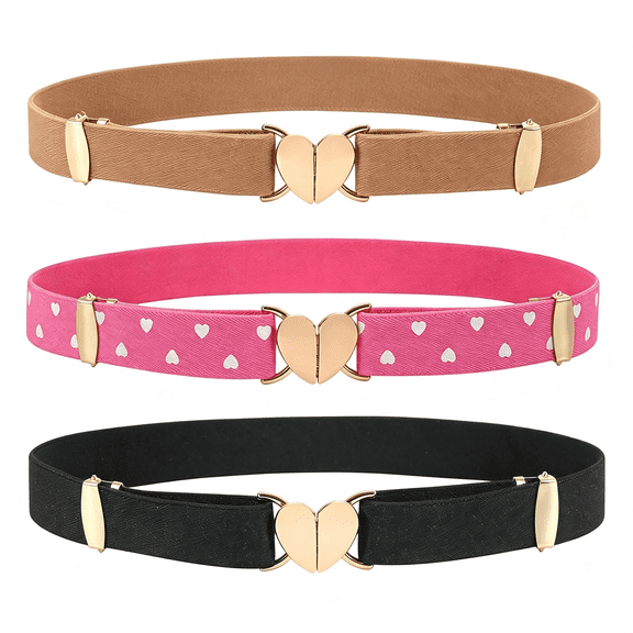 TELOLY Toddler Belt for Kids,Girls Elastic Belt Adjustable,Ages 2-18 | Thicker Strap,Easy for Little Hands,Potty Training Friendly,Heart Buckle,Black Brown Pink,2-18 Years