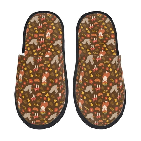 Balery Autumn Thanksgiving Slient Indoor Furry Fleece Comfort House Shoes Soft Non-Slip Home Shoes Cotton slippers House Slippers-- Large