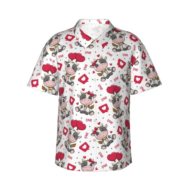 Balery Caring Cow Camisas hawaianas de manga corta para hombre, camisas playeras de corte holgado, camisas de vacaciones con botones,XX-Large