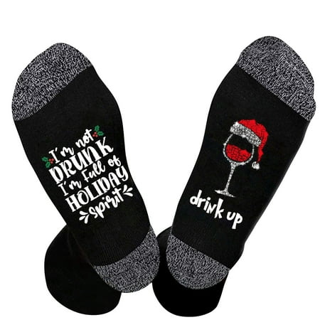 

5 pair Christmas Unisex Drink Up Red Glasses Print Color Block Letter Socks Thermal Cozy Warm Slipper Socks Soft Warm Thick Socks Color Random