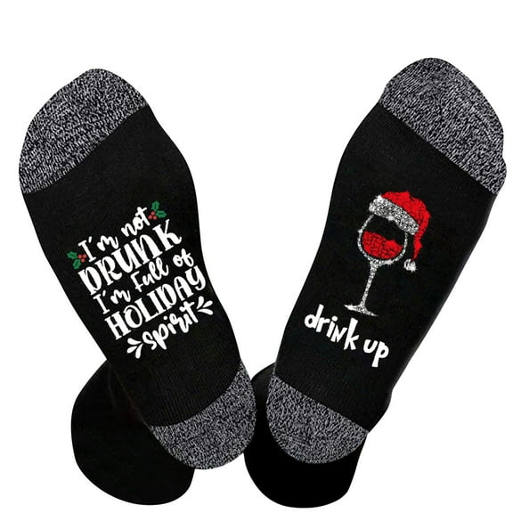 Tiqkatyck Ankle Socks Clearance, Christmas Drink Up Red Wine Glasses Print Color Block Letter Socks Thermal Cozy Warm Slipper Socks Soft Warm Thick Socks Crew Socks for Women No Show Socks Womens A