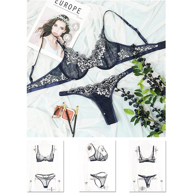 Kaei&Shi Sexy Bra and Panty Sets,Underwire Floral Lace Lingerie