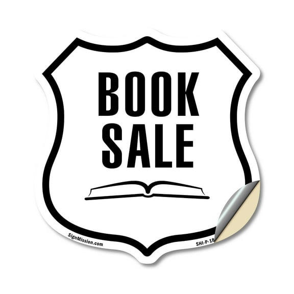 Book Sale 12 inch X 12 inch Shield Shaped Heavy Duty 3.2 mil Vinyl Decal Weather Resistant Made in the USA