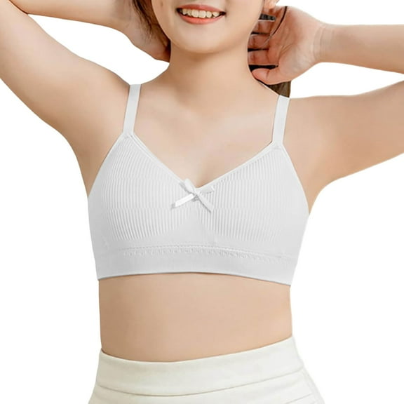 Training Bras for Girls - Girls Seamless Crop Bra Sports Camisole Top Lightweight Wire-Free Training & Everyday Wear - Girls Bras,Color:White,Size:9-11 Years