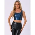 thumbnail image 3 of DARING DIVA Women's U Neck Sleeveless Shiny Metallic Crop Top S Dark Blue, 3 of 6