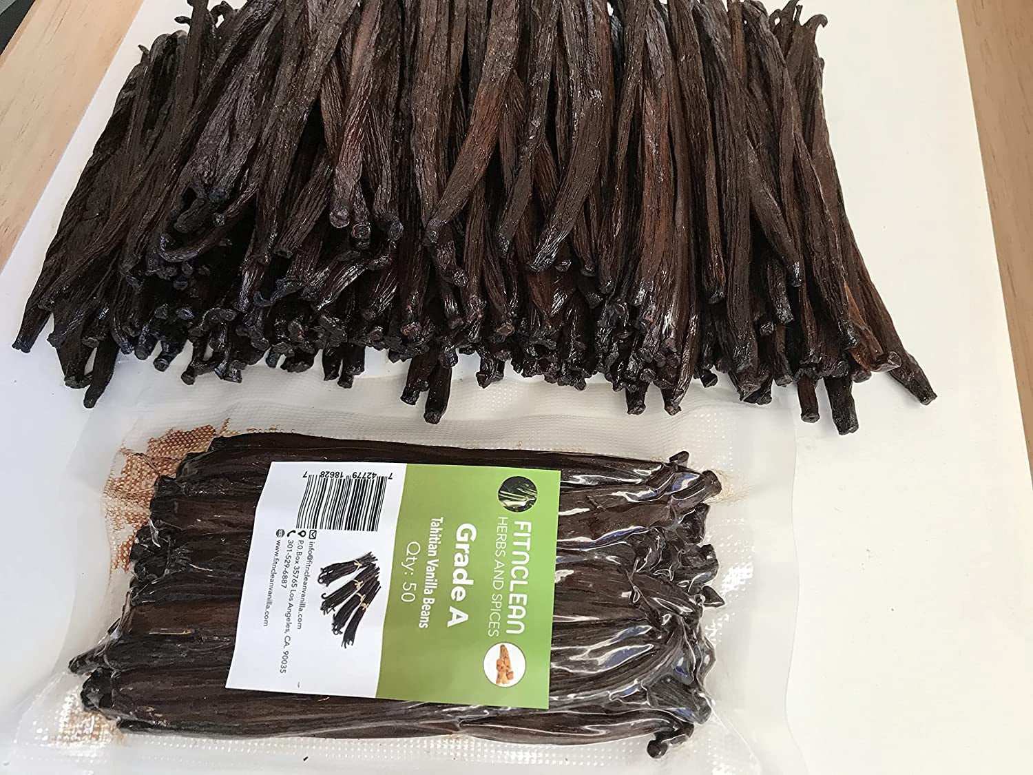 50 Tahitian Vanilla Beans Grade A for Baking, Extract and Paste, ~5" by FITNCLEAN VANILLA, Bulk Fresh NON-GMO Whole Gourmet Pods