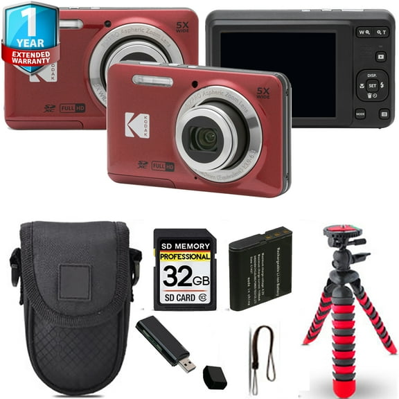 Kodak PIXPRO FZ55 Digital Camera (Red)   Spider Tripod   Case - 32GB Kit