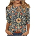 thumbnail image 1 of Camisas de manga 3/4 para mujer Camisetas gráficas con estampado lindo Blusas Casual Tallas grandes Tops básicos Jersey Marrón / L, 1 of 6