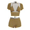 thumbnail image 5 of Arlun Women’s 3 Piece Stripe Outfits Short Sleeve Cut out Crop Top and Sleeveless Cami Bodycon Mini Shorts Set Y2k Color Block Stretchy Slim Fitted Summer Beach Party Matching Sets Yellow XS, 5 of 9