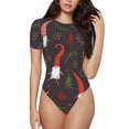 thumbnail image 2 of Uemuo Cute Christmas Gnomes Pattern Women's One Piece Short Sleeve Swimsuit Rash Guard Surfing Modest Quick-drying Swimsuit Beach Essentials-Medium, 2 of 9