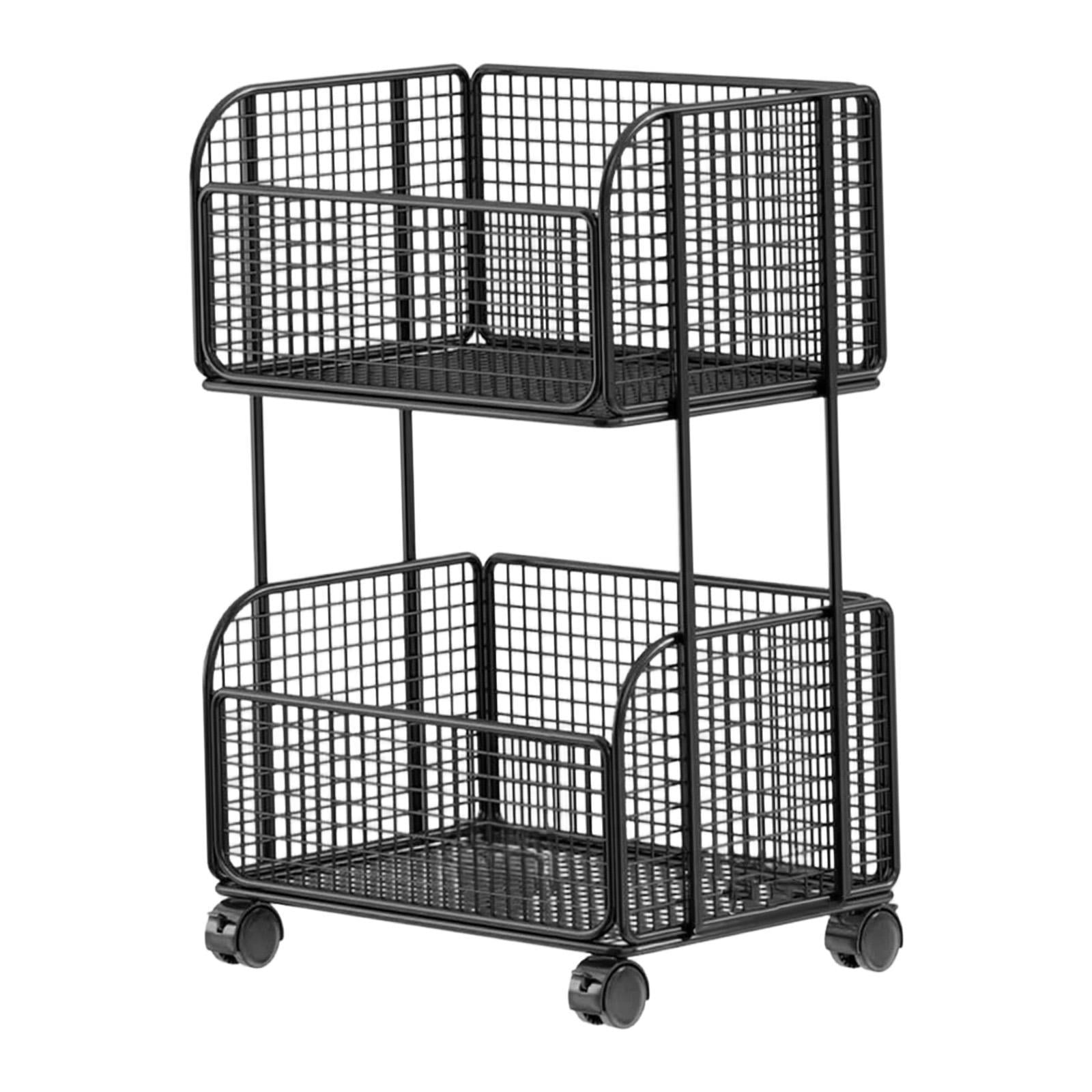 kowaku Rolling File Folder Cart,Mobile Utility Cart School with Lockable Wheels under Desk Storage Organizer for Bathroom Toiletries Black Two Layer