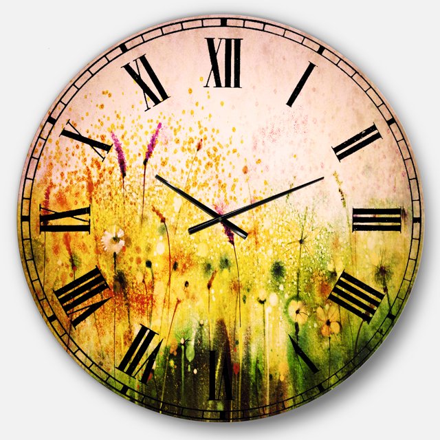 Designart 'Cosmos Flowers and White Wildflowers' Traditional wall clock