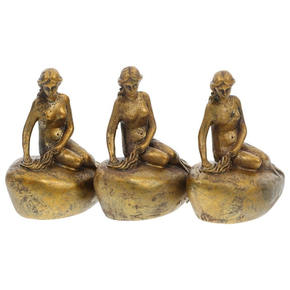 3pcs Miniature Mermaid Sculptures Resin Ornaments Aquarium Decorations For Micro Landscape Desktop Decor And Collections