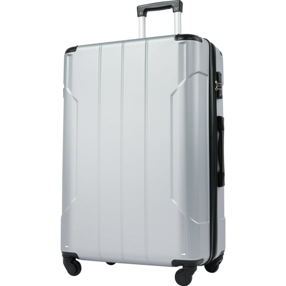 Lightweight Expandable Luggage, 28 inch ABS Hardshell Suitcase with Spinner Wheels and TSA Lock, Silver
