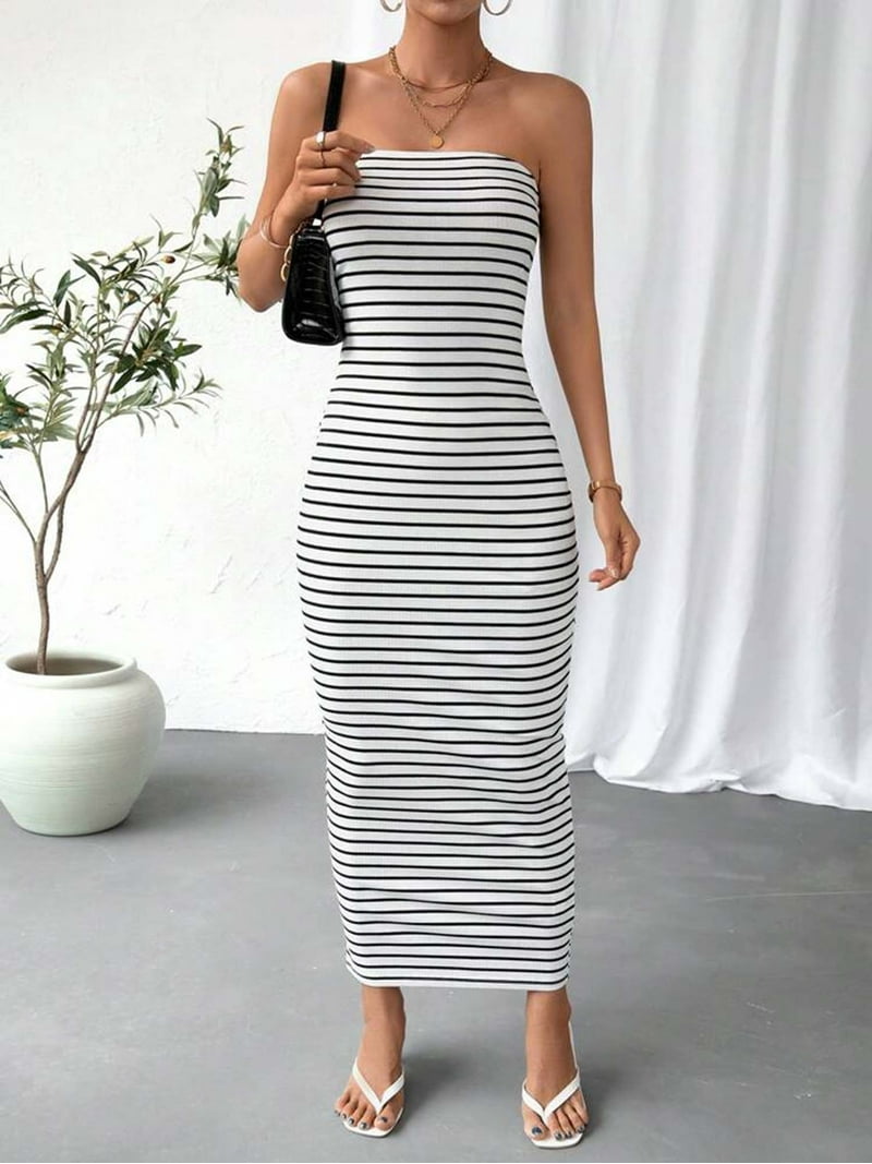 Suealasg Women Tube Dress, Strapless Backless Striped Dress Slim Fit Long  Dress for Cocktail Party - Walmart.com