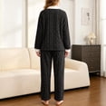 thumbnail image 6 of PNTUTB Women's Fleece Soft Warm Pajama Set Contrast V-neck Button Long Sleeve Pockets Top and Pant Fall Winter Loungewear Set, 6 of 7