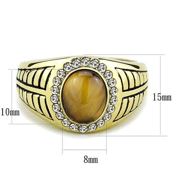 IP Gold(Ion Plating) Stainless Steel Ring with Synthetic Tiger Eye in Topaz for Women Topaz Stone Color Style TK3293 Size 10