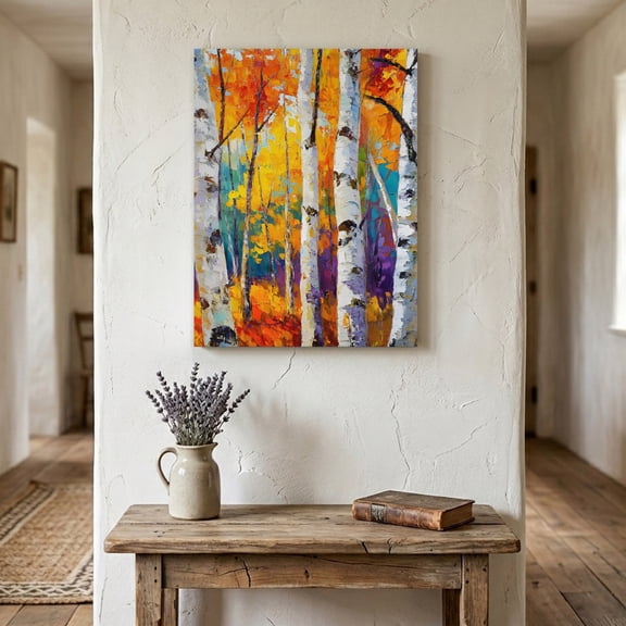 Autumn Birch Tree Grove Canvas Wall Art for Living Room Bedroom Bathroom, Rustic Farmhouse Country Orange Yellow Landscape Canvas Art Wall Decor, Artwork for Walls Home Office Decor, 18"x24"