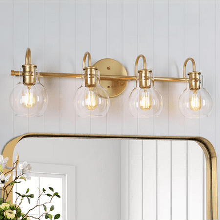 

LNC Modern Vanity Light 4-Light Gold 28.5 in. Wall Light with Globe Clear Glass Shades for Bathroom