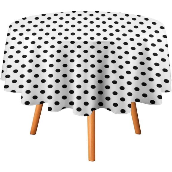 Round Table Cloth White and Black Polka Dot Tablecloths Washable Table Cover for Kitchen Dinning Party Tabletop Modern Decoration,60inch