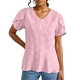 thumbnail image 1 of T-shirt Décontracté à Manches Courtes Col en V Couleur Unie Printemps Été pour Femmes, 1 of 6