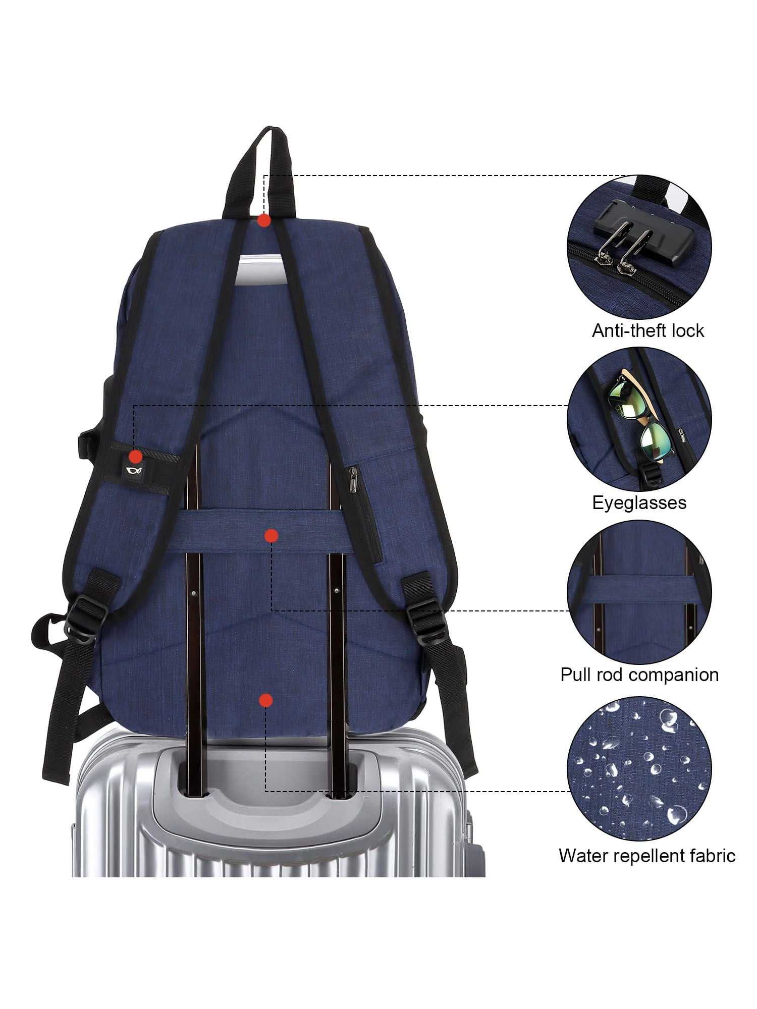 Gustave 15.6 Inch Anti Theft Laptop Backpack Large Capacity Waterproof Travel Daypack Business Computer Bag for Women Men with USB Charging Port "Blue"