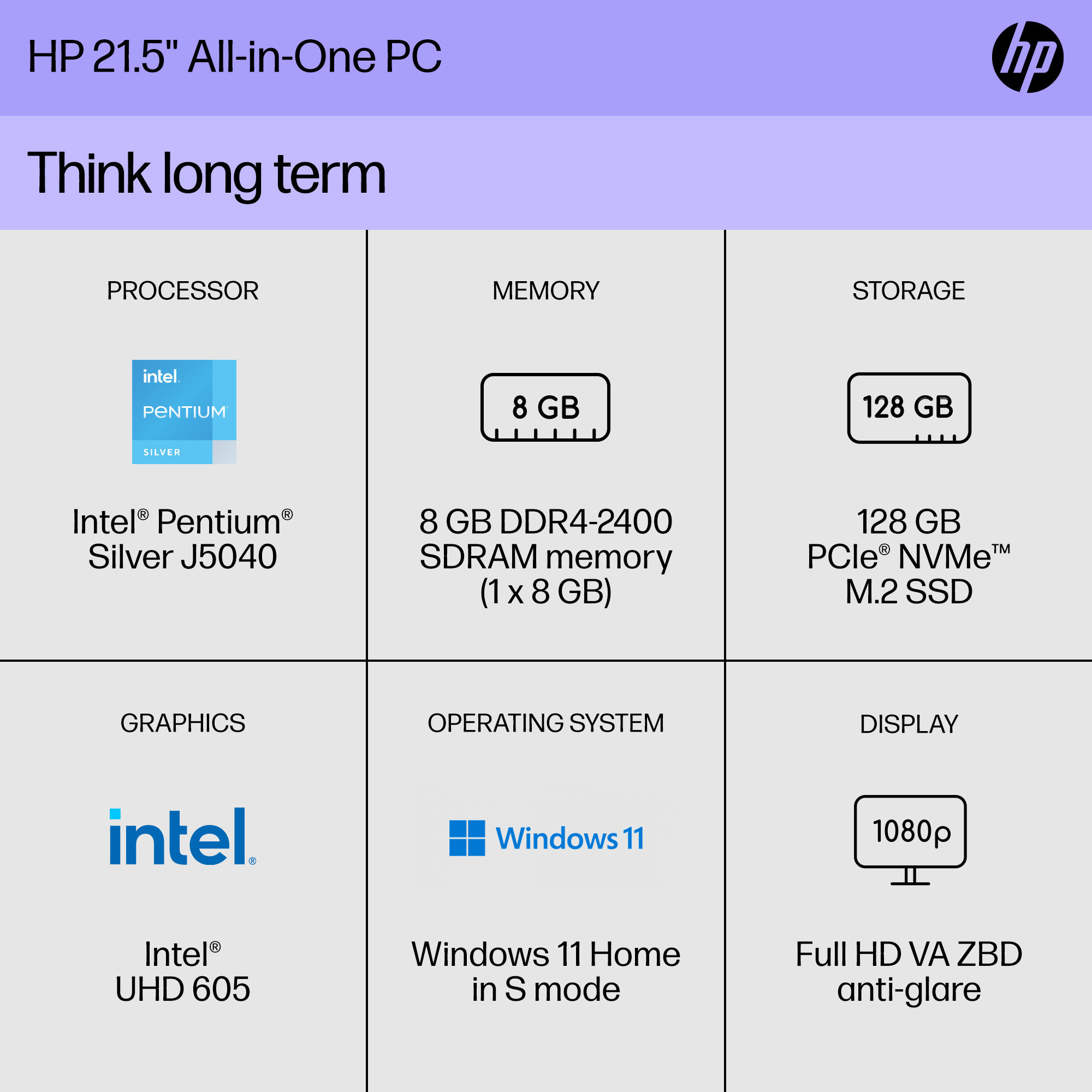 HP 21.5" All-in-One PC, Intel Pentium Silver, 8GB Memory, 128GB SSD, Windows 11 Home S mode,  Black 22-dd0153w - image 2 of 11