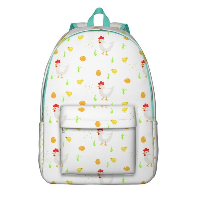 Eggs and Chickens Cartoon Pattern Canvas Bookbag – Large Capacity Travel Backpack with Durable Oxford Material and Anti-theft Features for Female Professionals, Students, and Outdoor Enthusiasts