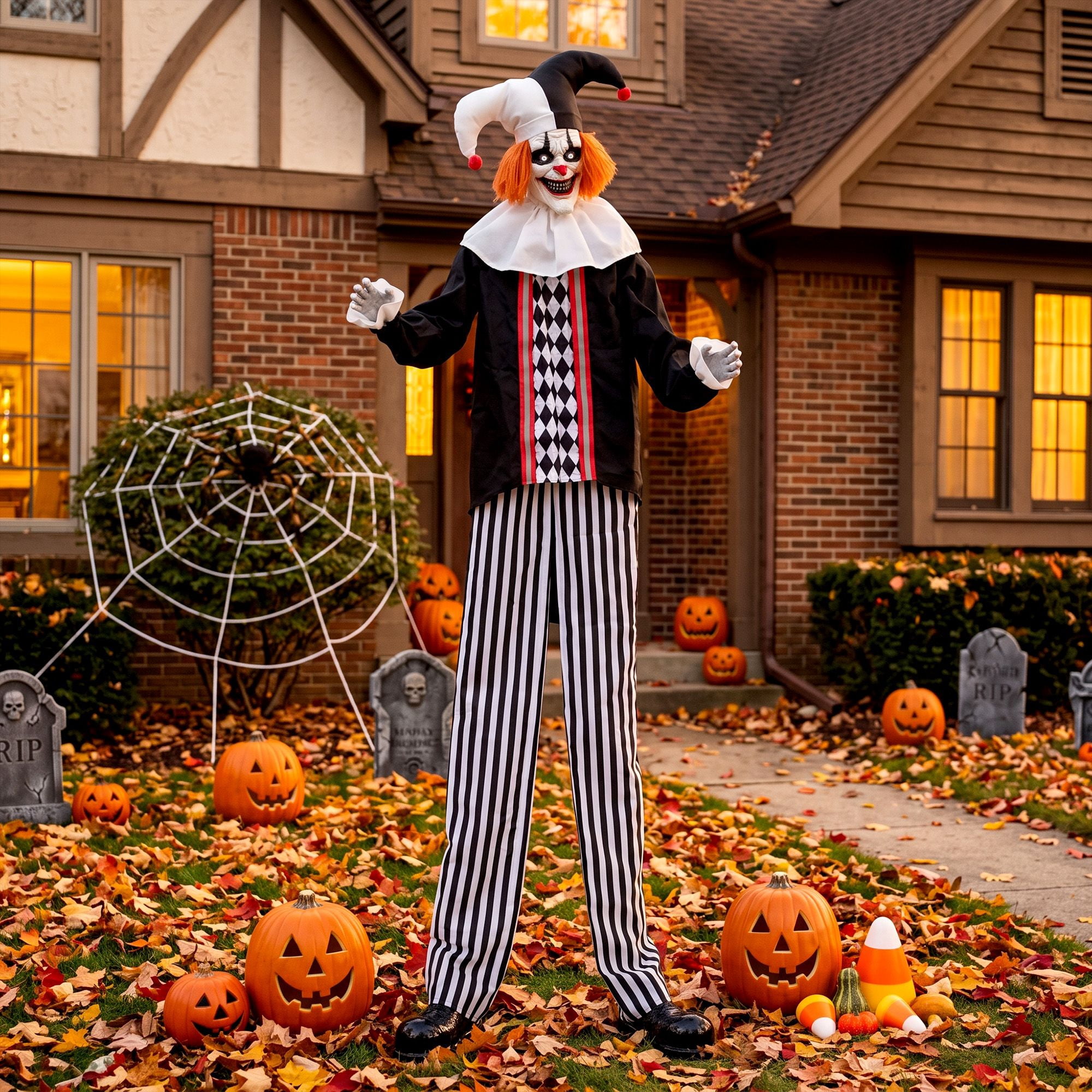 Alvantor Large Inflatable Halloween Decorations Clown LED Yard Decor with Sound Touch Activated Black