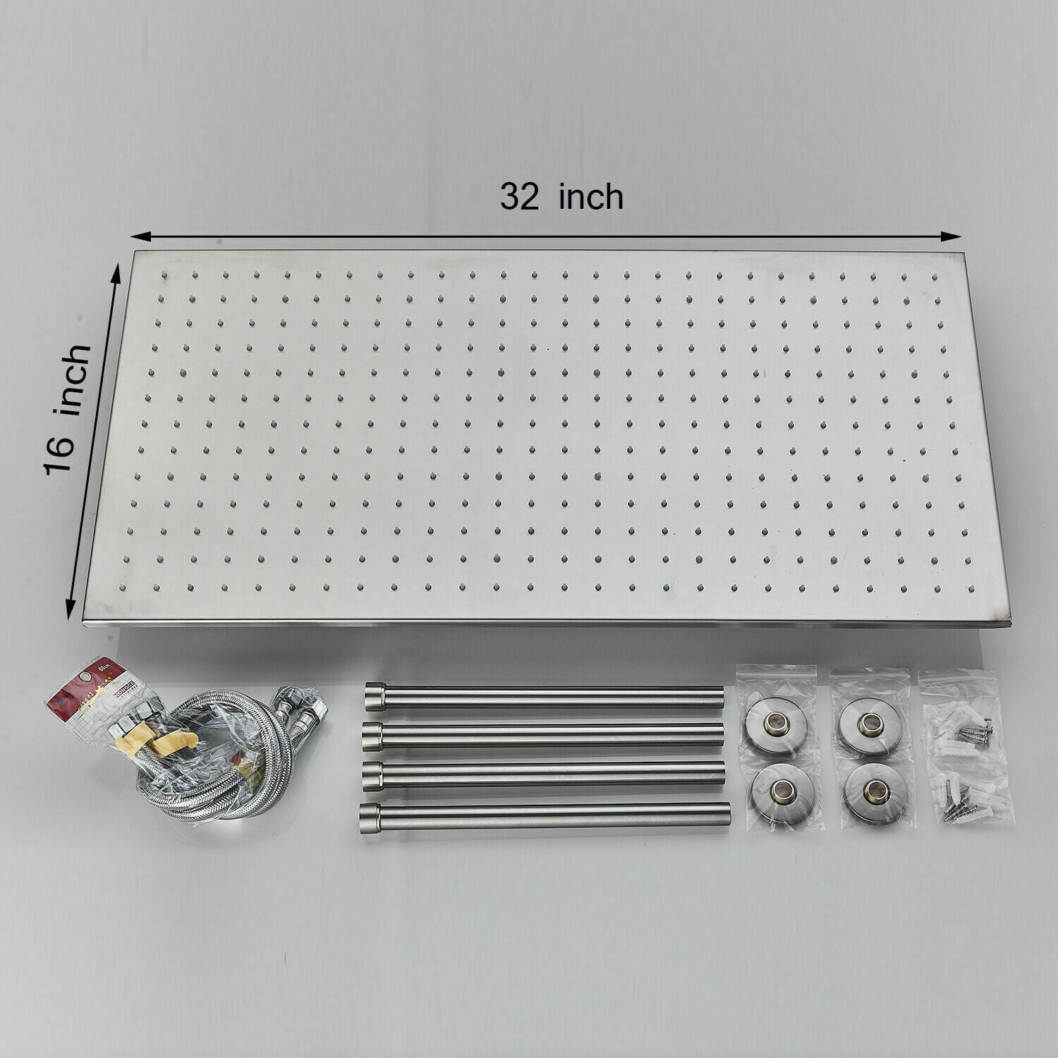 Ceil Mounted 32x16" Square Rain Shower Head LED High pressure Top Sprayer Brushed Nickel
