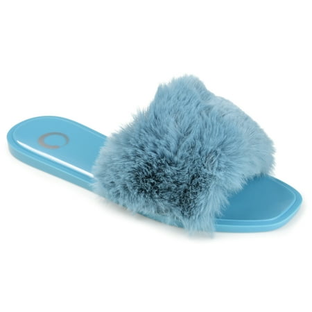 Brinley Co. Womens Faux Fur Jelly Slide Sandals